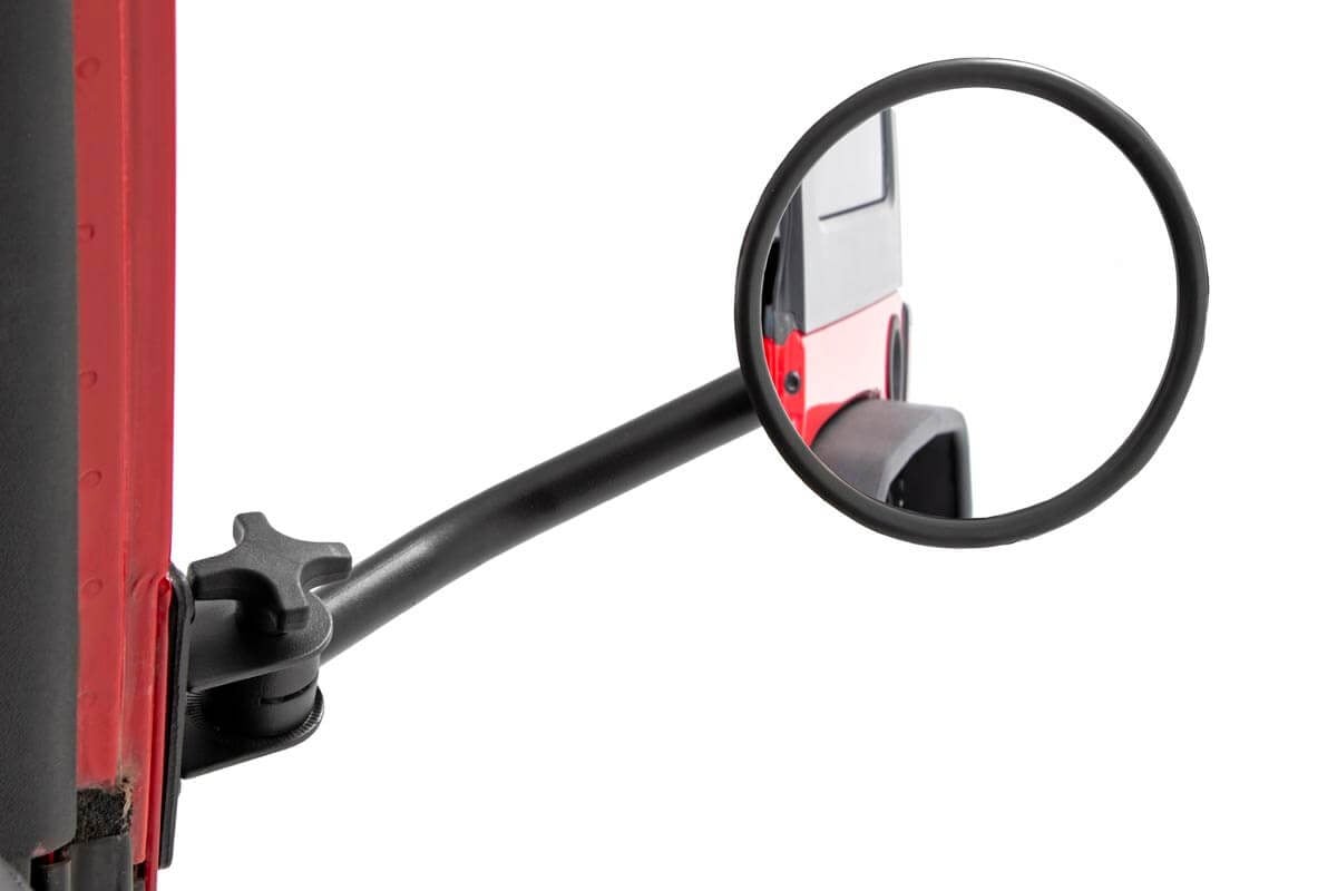 Jeep Wrangler Unlimited Trail Mirror - Front - Rough Country - Foldable Round - Black - '07-'18